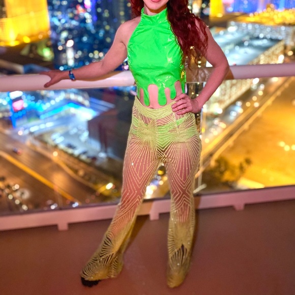 Dolls Kill Pants & Jumpsuits Lime Glitter Flares Elsie And Fred Memphis Bell Poshmark